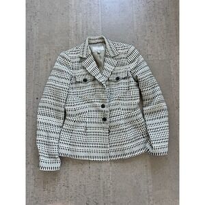 Banana Republic Heritage Textured Safari Blazer Jacket Ivory Black Size 6